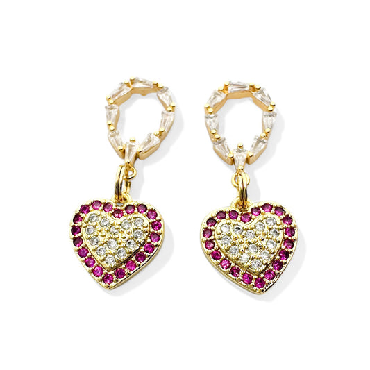 Amelia Gemstone Gold Heart Drop Earrings