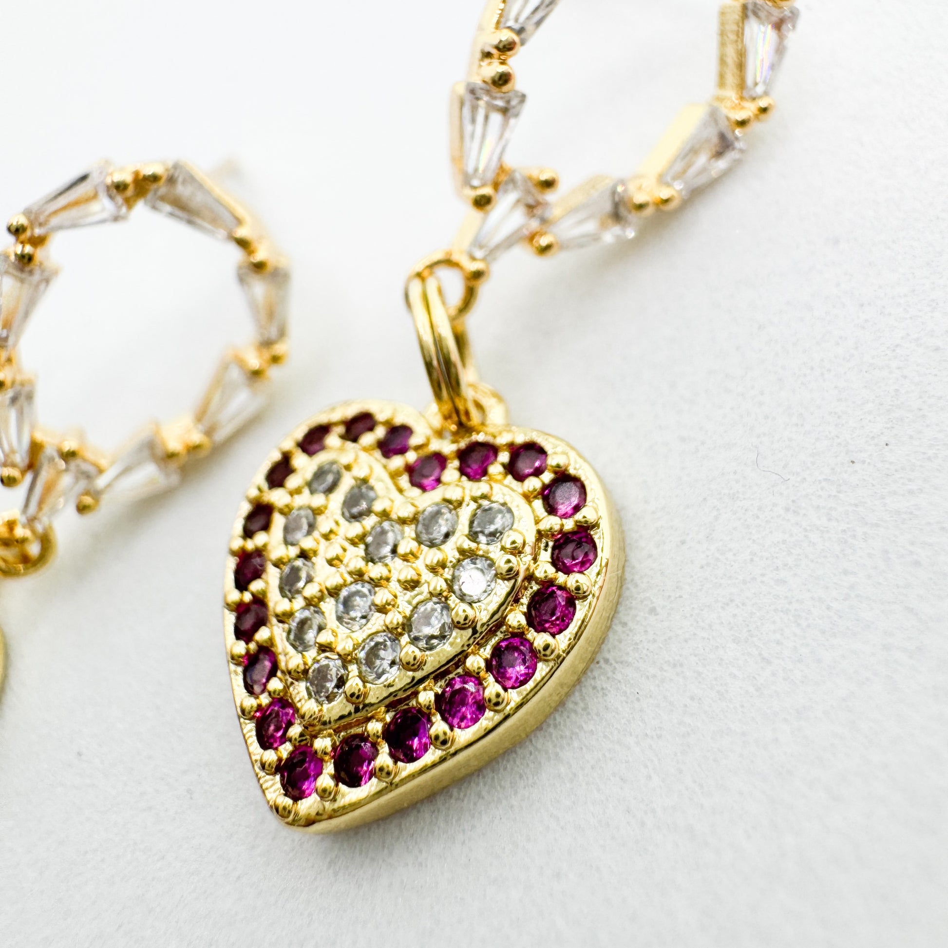 Amelia Gemstone Gold Heart Drop Earrings