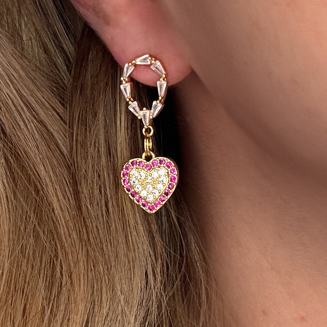 Amelia Gemstone Gold Heart Drop Earrings