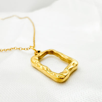 Anaya Gold Textured Rectangle Pendant Necklace