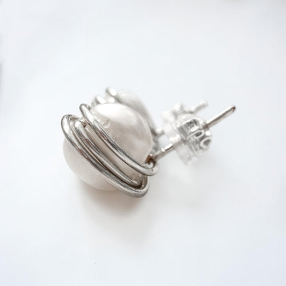 Freshwater Pearl Silver Wrapped Stud Earrings