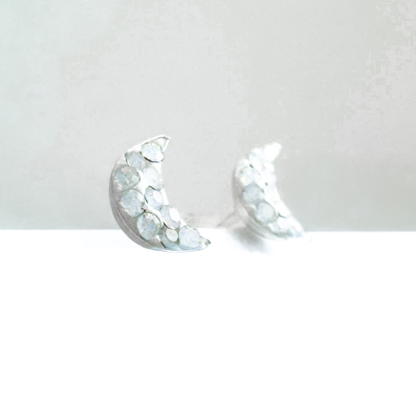 Lina Opal Crescent Moon Stud Earrings