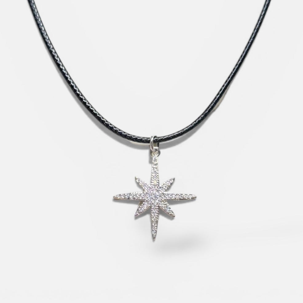 Silver Star Pendant Cord Necklace