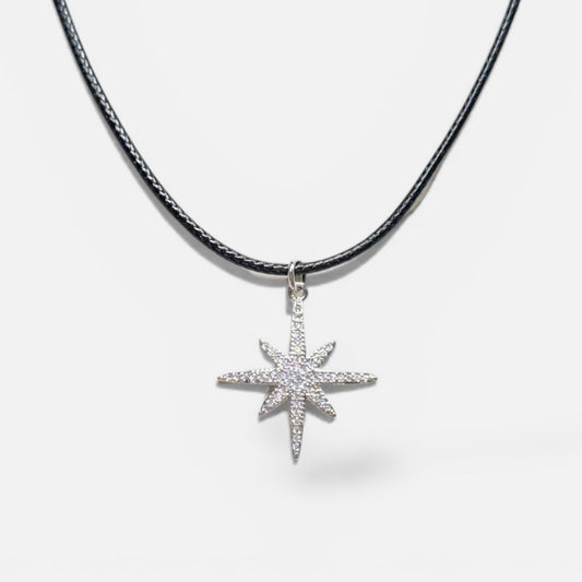 Silver Star Pendant Cord Necklace