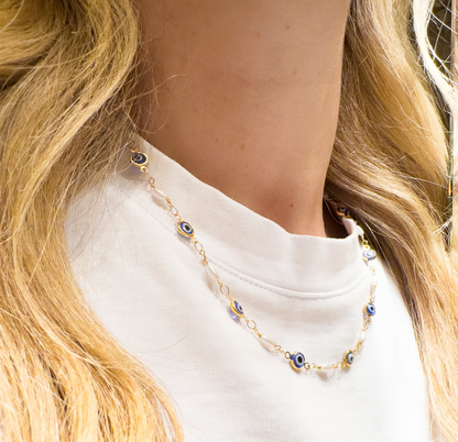 Tula Gold Evil Eye Rosary Chain Necklace - Razzle and Rose Jewellery