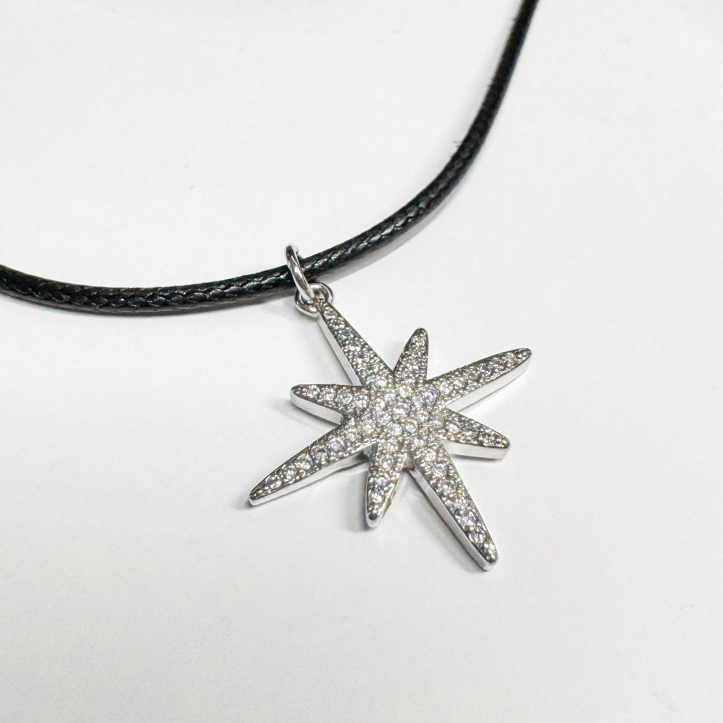 Silver Star Pendant Cord Necklace