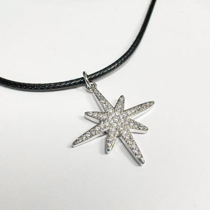 Silver Star Pendant Cord Necklace