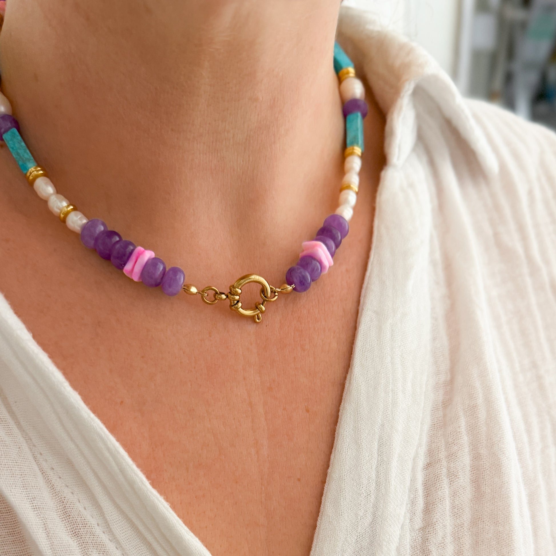 Bali Colourful Chunky Beaded Pearl Necklace
