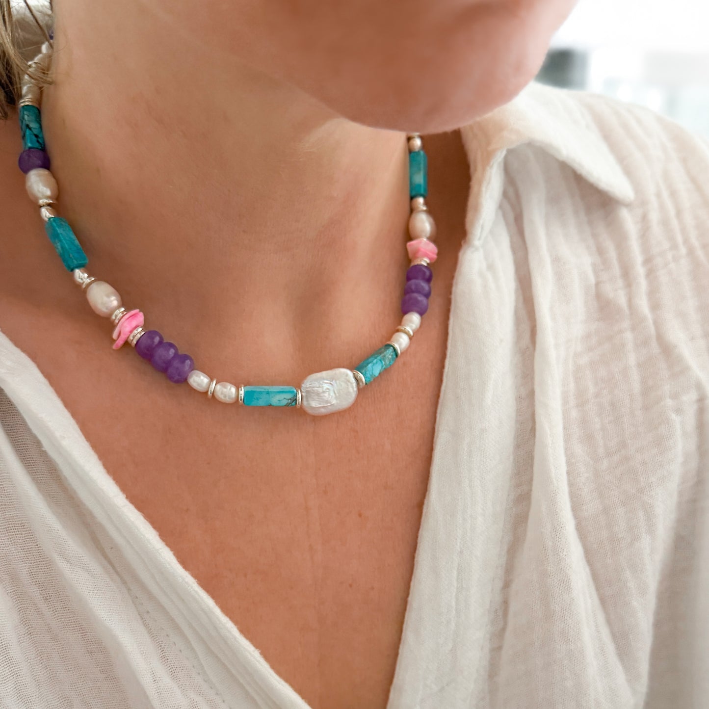 Bali Colourful Chunky Beaded Pearl Necklace