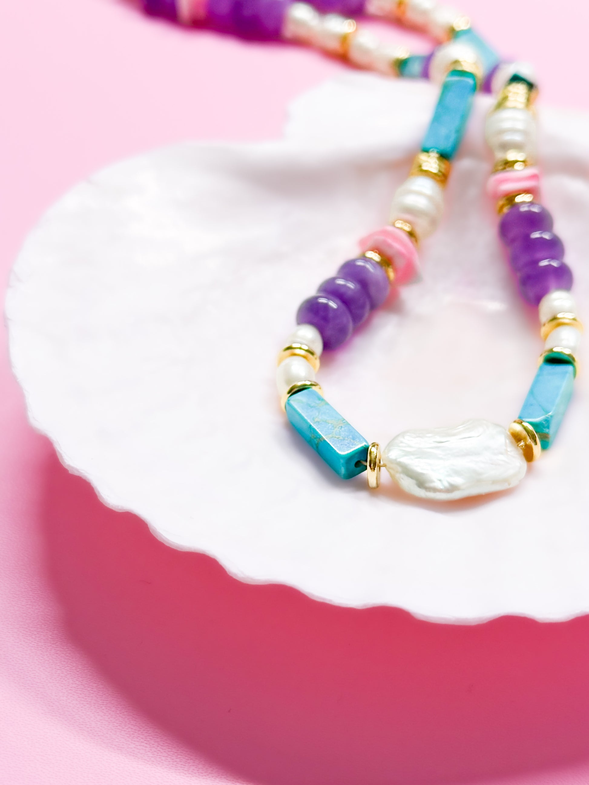 Bali Colourful Chunky Beaded Pearl Necklace