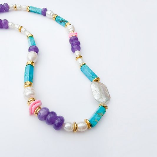 Bali Colourful Chunky Beaded Pearl Necklace