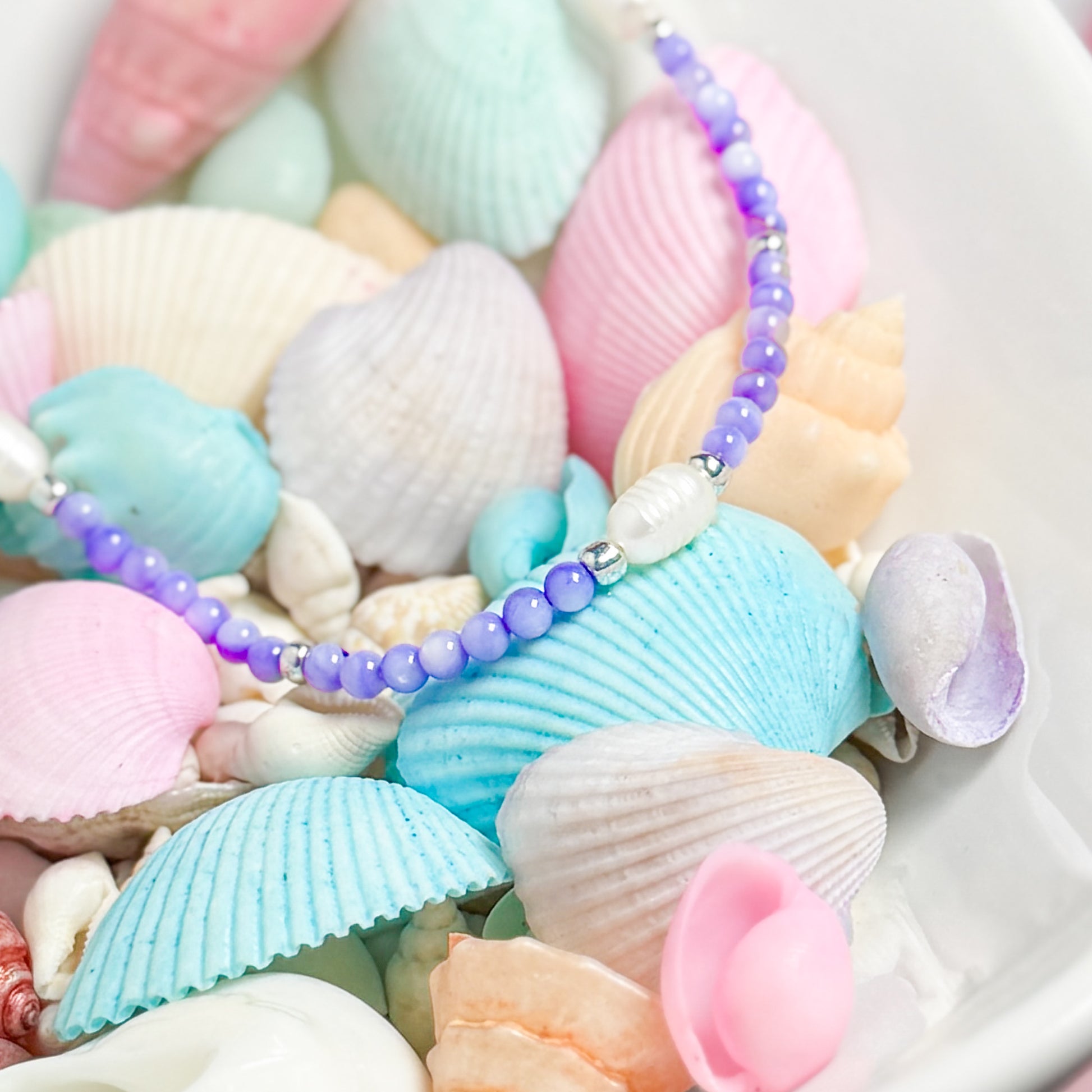 Bora Bora Purple Shell and Pearl Beaded Anklet