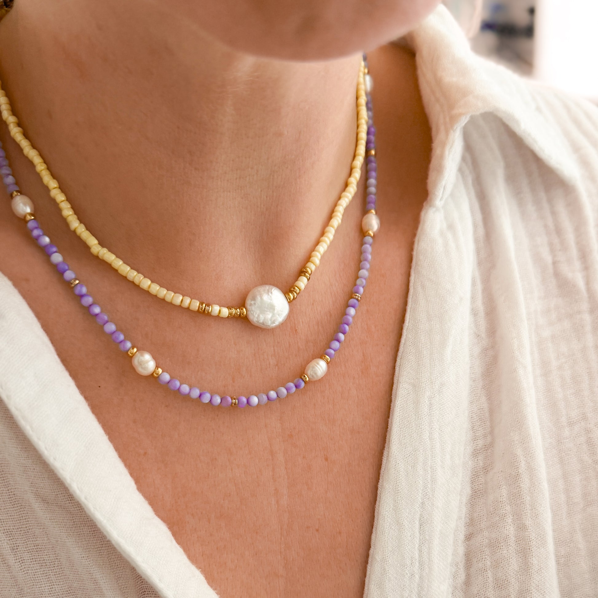 Bora Bora Purple Shell and Pearl Beaded Necklace
