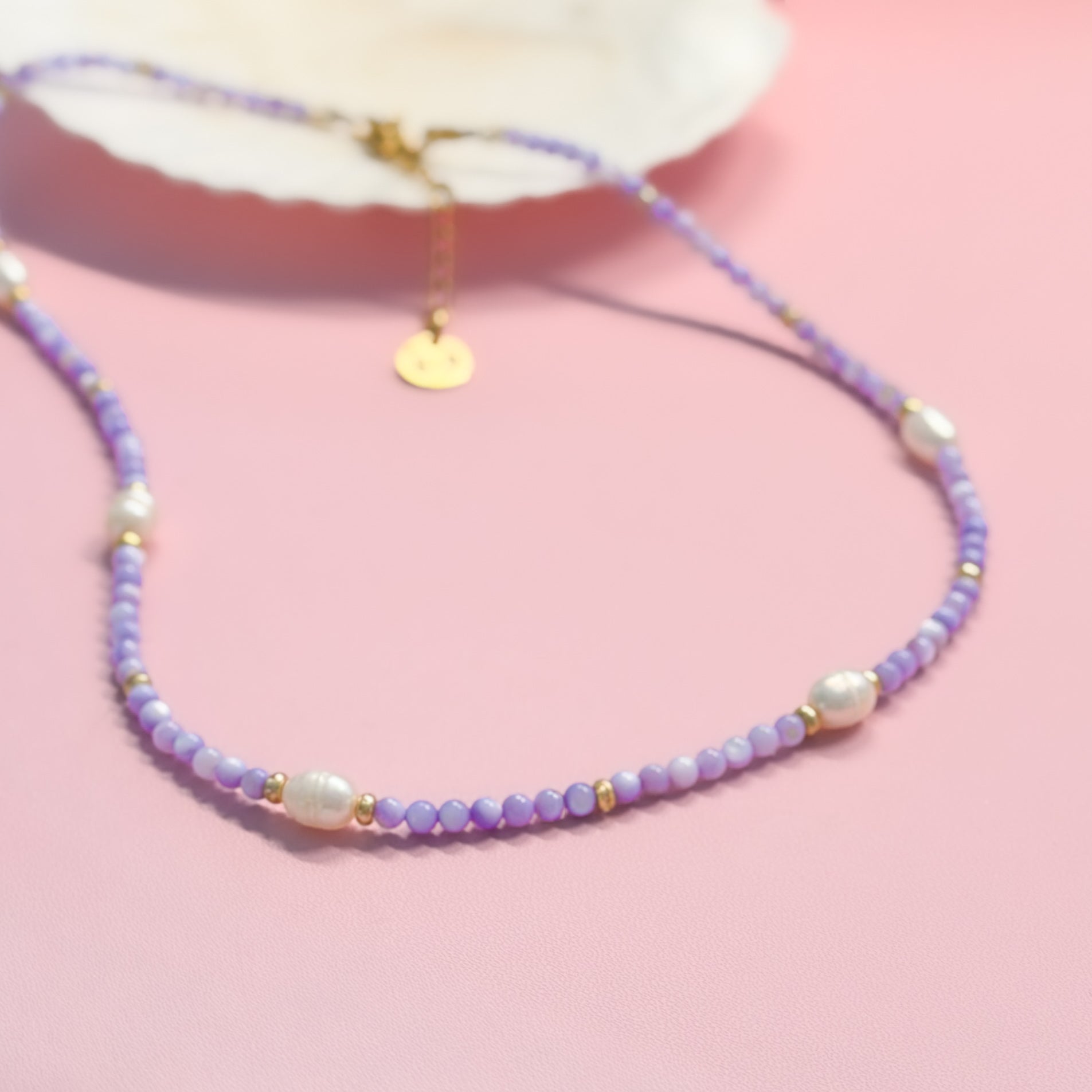 Bora Bora Purple Shell and Pearl Beaded Necklace
