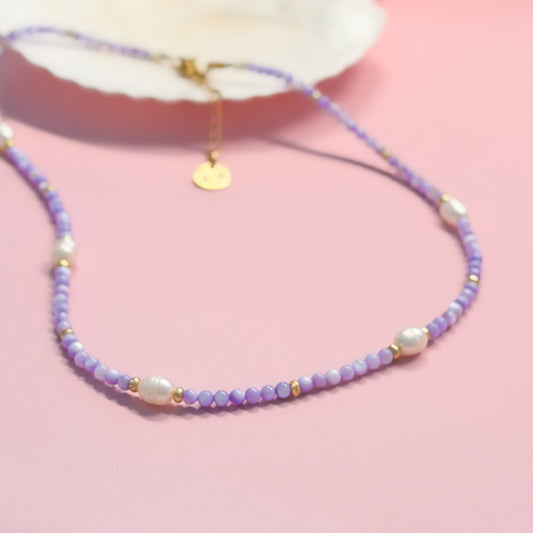 Bora Bora Purple Shell and Pearl Beaded Necklace