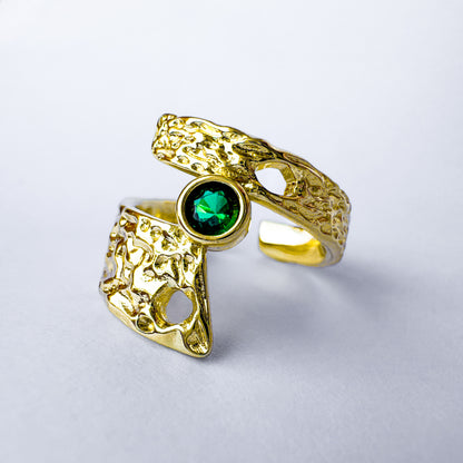 Bryony Textured Gold Statement Ring | Adjustable