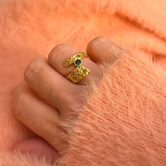 Bryony Textured Gold Statement Ring | Adjustable