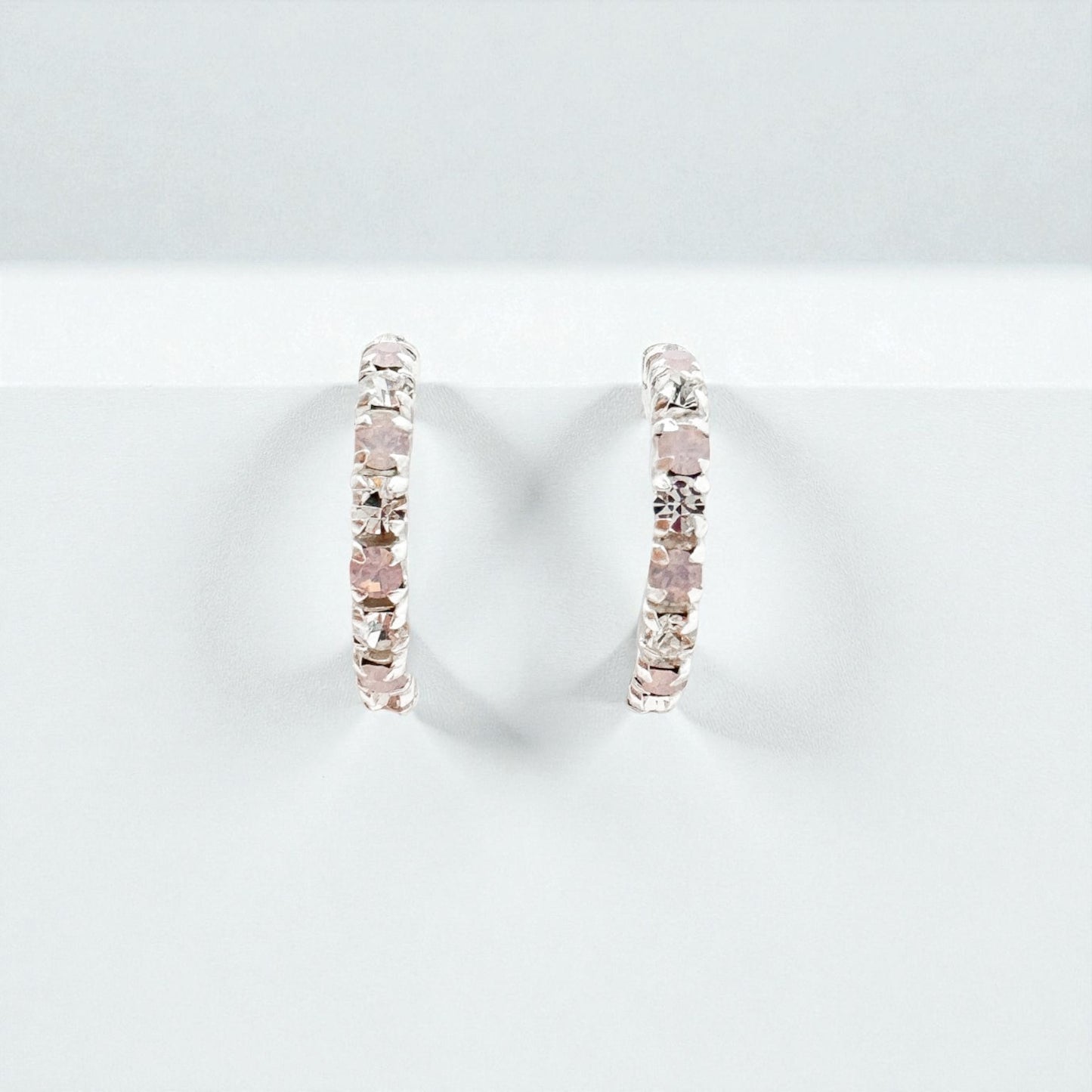 Rosie Pink Opal and CZ Gemstone Silver Hoop Earrings