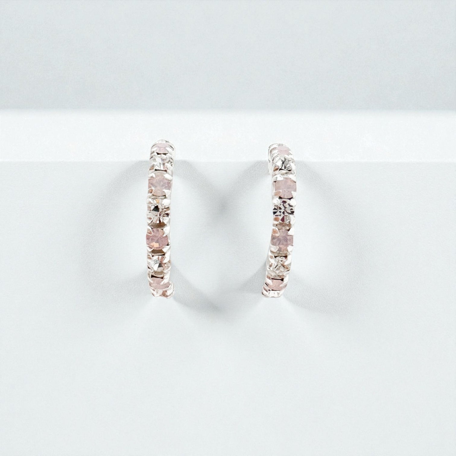 Rosie Pink Opal and CZ Gemstone Silver Hoop Earrings