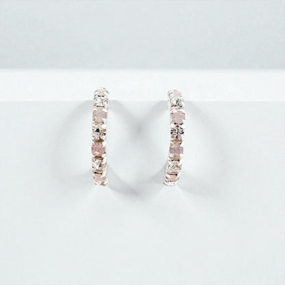 Rosie Pink Opal and CZ Gemstone Silver Hoop Earrings