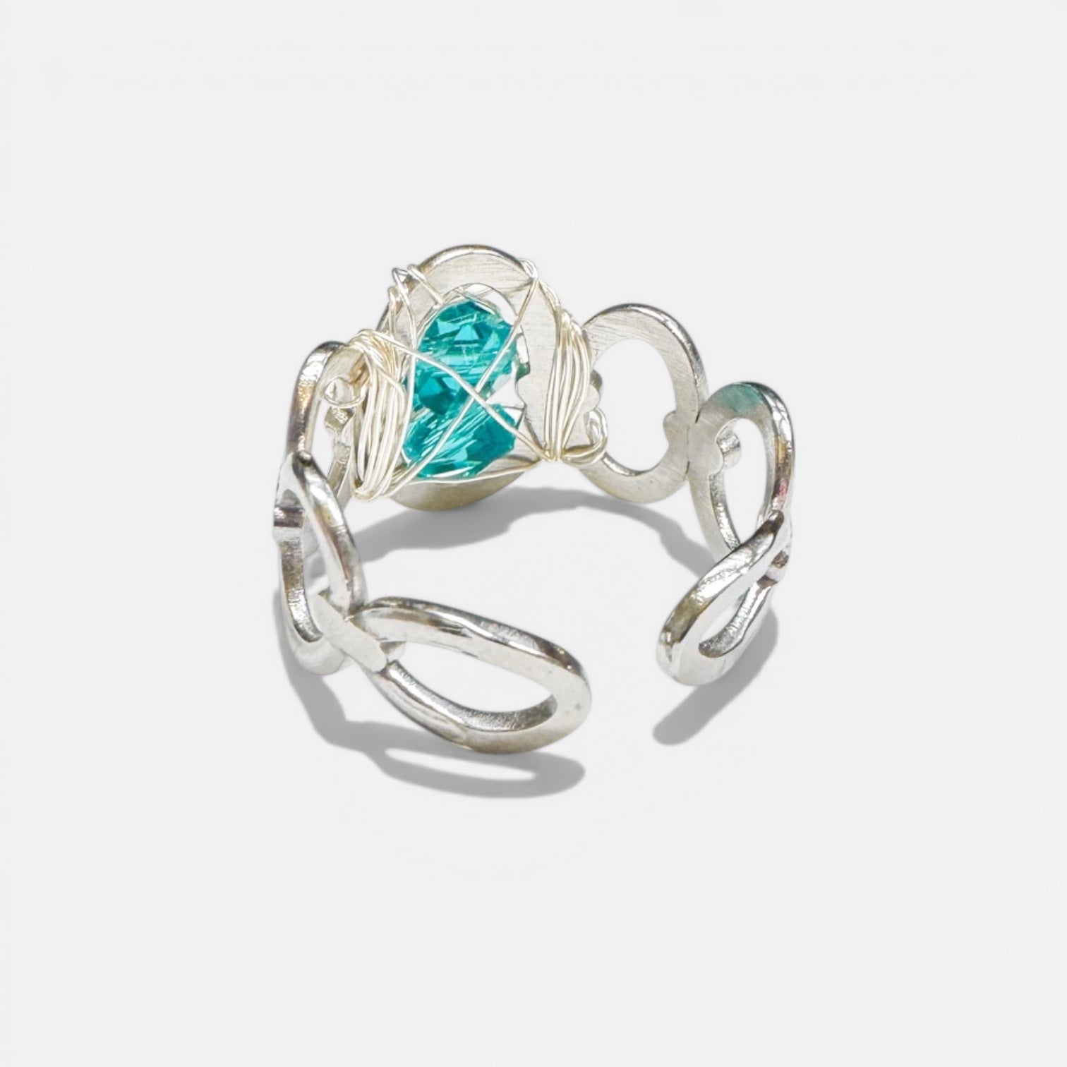 Aqua Crystal Silver Ring | Adjustable Fit