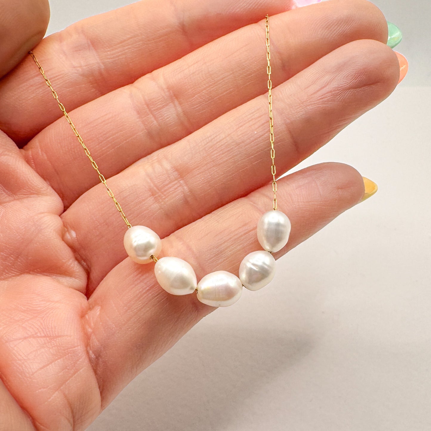 Dainty Pearl Gold Chain Necklace
