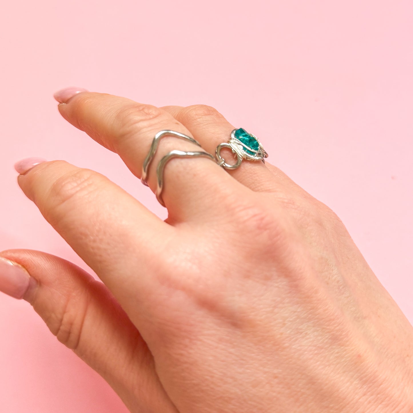 Aqua Crystal Silver Ring | Adjustable Fit