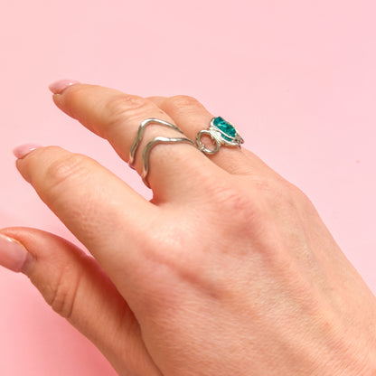 Aqua Crystal Silver Ring | Adjustable Fit
