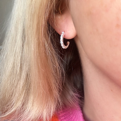 Rosie Pink Opal and CZ Gemstone Silver Hoop Earrings