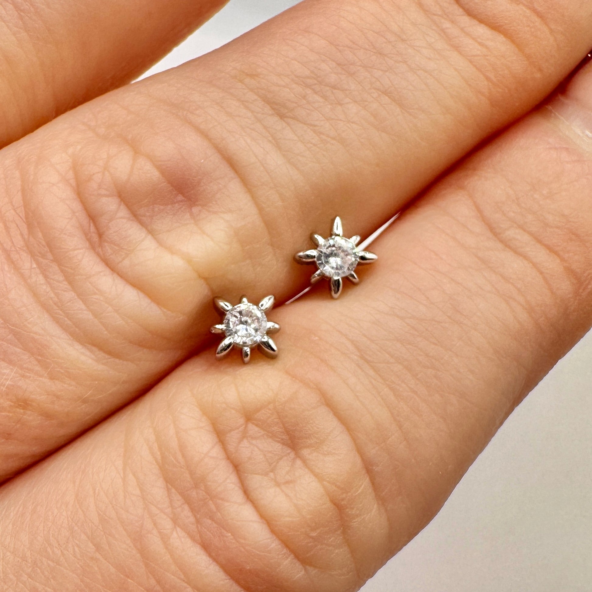 Selene CZ Gemstone Silver Starburst Stud Earrings