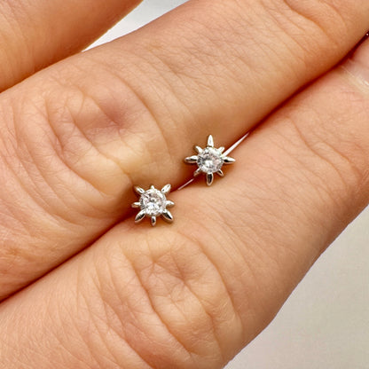 Selene CZ Gemstone Silver Starburst Stud Earrings