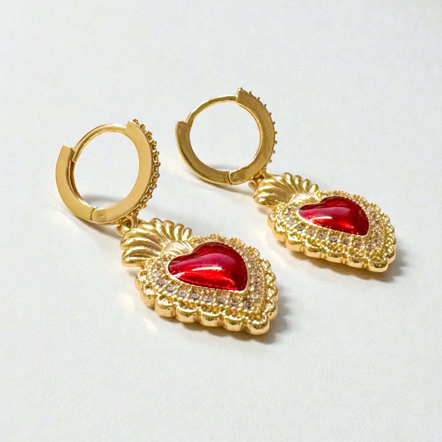 Clarissa Red Heart Hoop Earrings