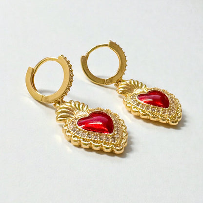 Clarissa Red Heart Hoop Earrings