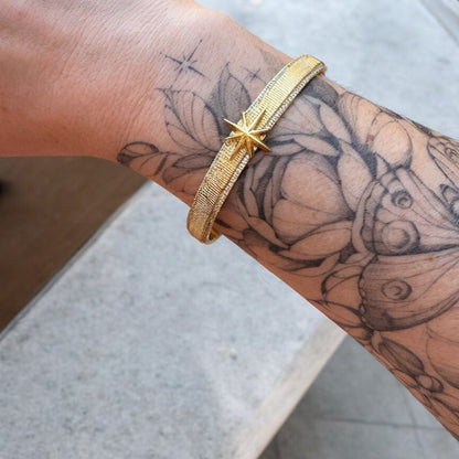 Ophelia Gold North Star Gemstone Cuff Bracelet | Adjustable