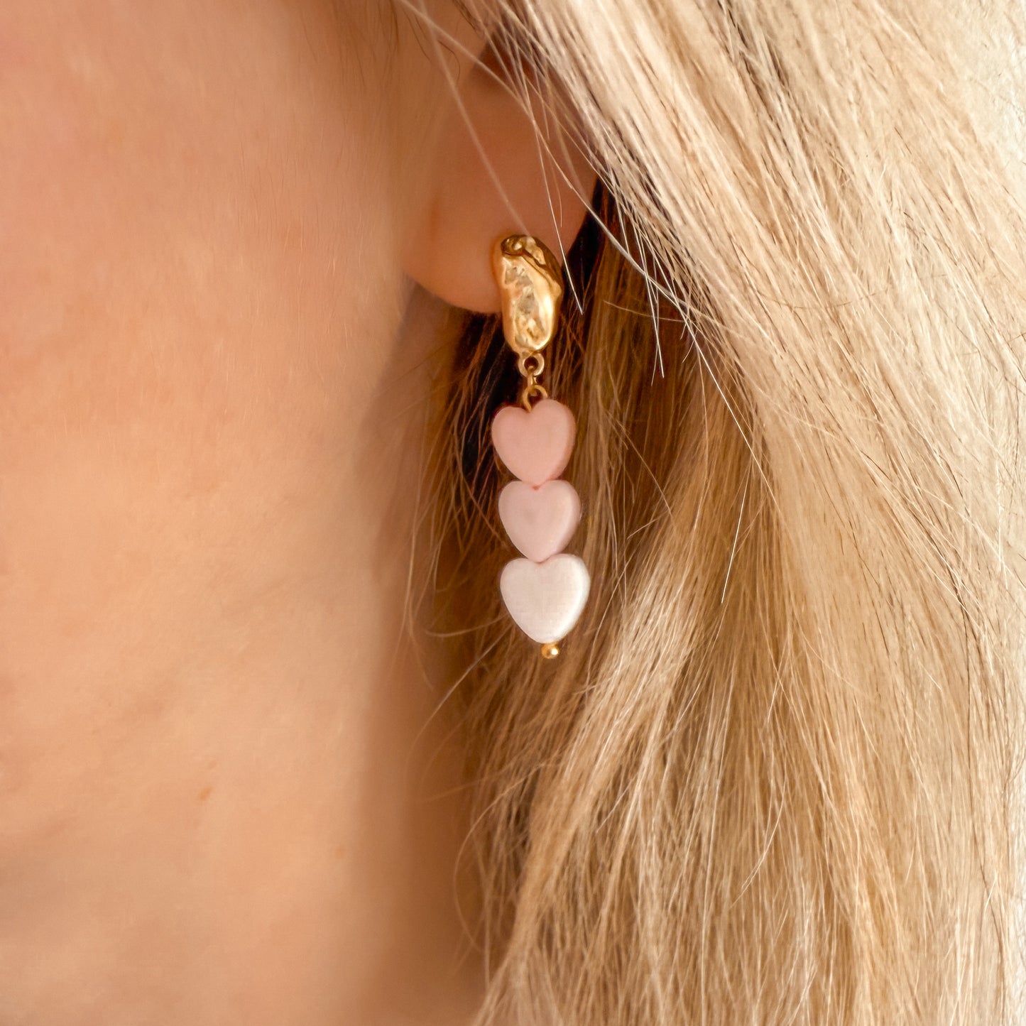 Malibu Pink Heart Shell Gold Earrings