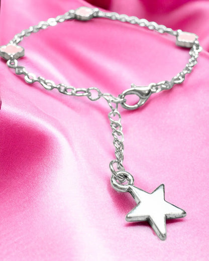 Camilla Baby Pink Clover Link Silver Bracelet