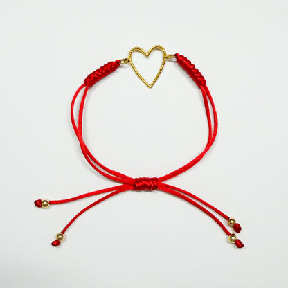 Palma Red Cord Slider Bracelet with Gold Heart