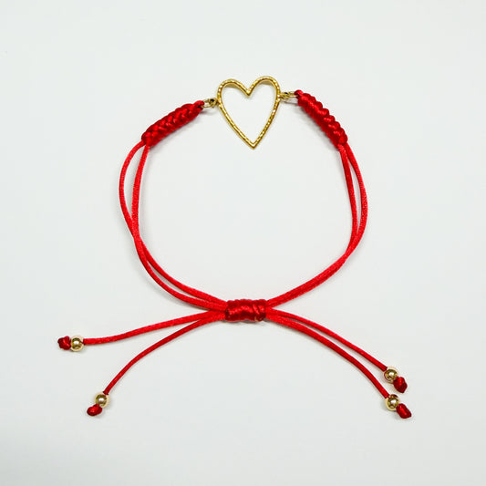 Palma Red Cord Slider Bracelet with Gold Heart