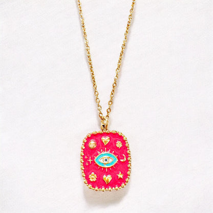 Cecilia Hot Pink Enamel Gold Pendant Necklace