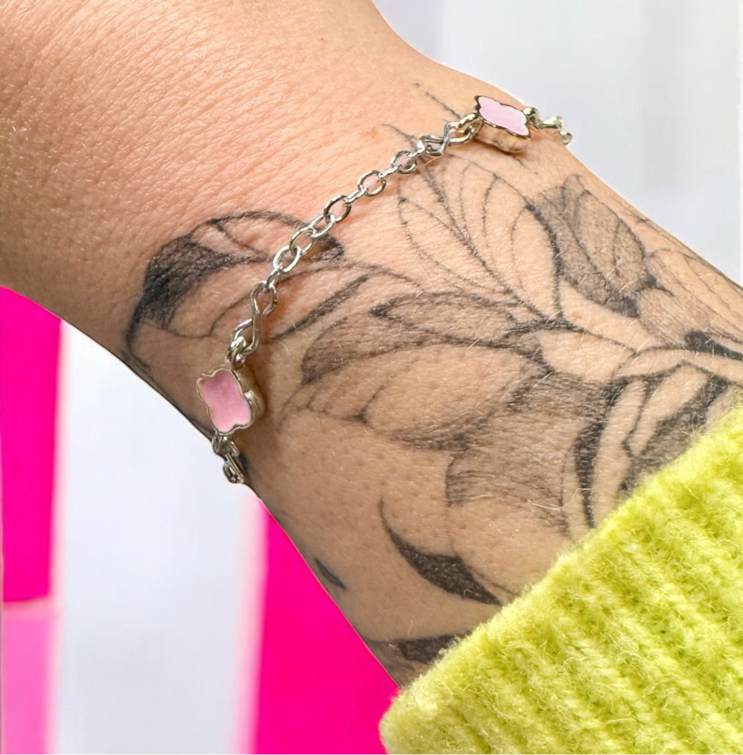Camilla Baby Pink Clover Link Silver Bracelet - Razzle and Rose Jewellery