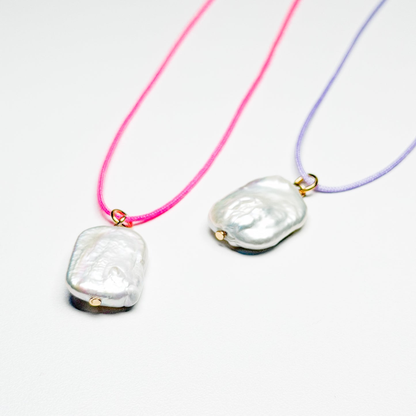 Cabo Dainty Cord Necklace with Pearl | Neon Pink | Lilac