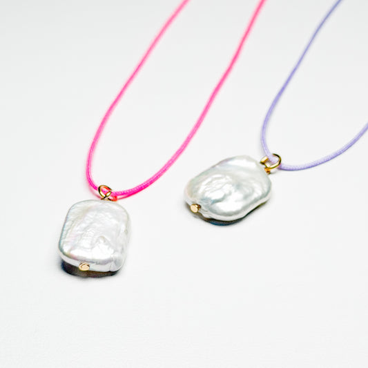 Cabo Dainty Cord Necklace with Pearl | Neon Pink | Lilac