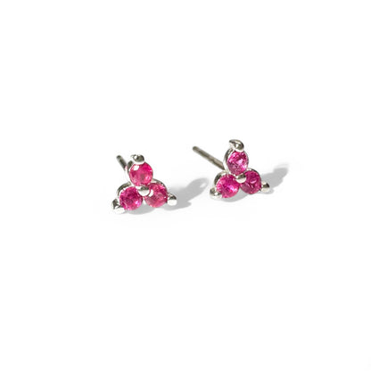 Camellia Triple Gemstone Sterling Silver Stud Earrings Clear | Pink | Lilac.