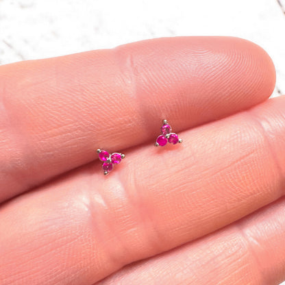 Camellia Triple Gemstone Gold Tiny Stud Earrings | Turquoise