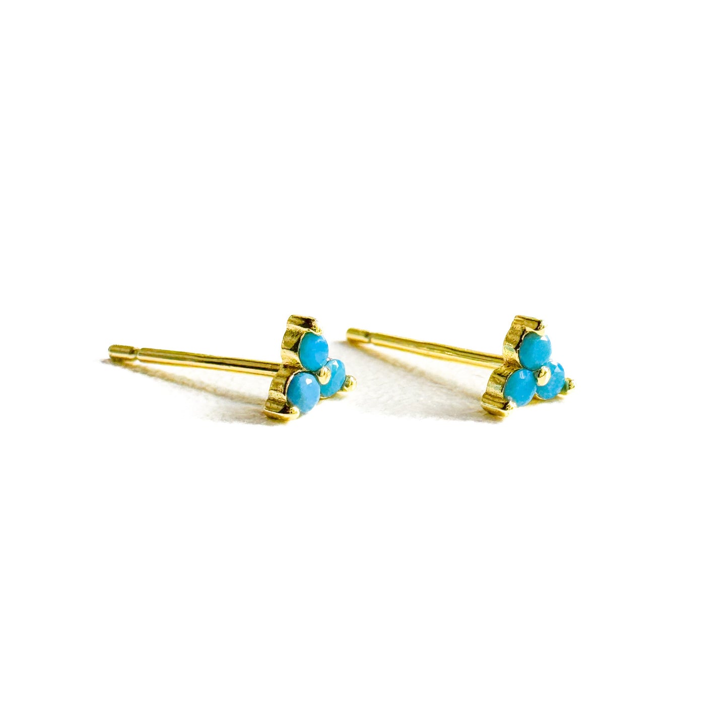 Camellia Triple Gemstone Gold Tiny Stud Earrings | Turquoise