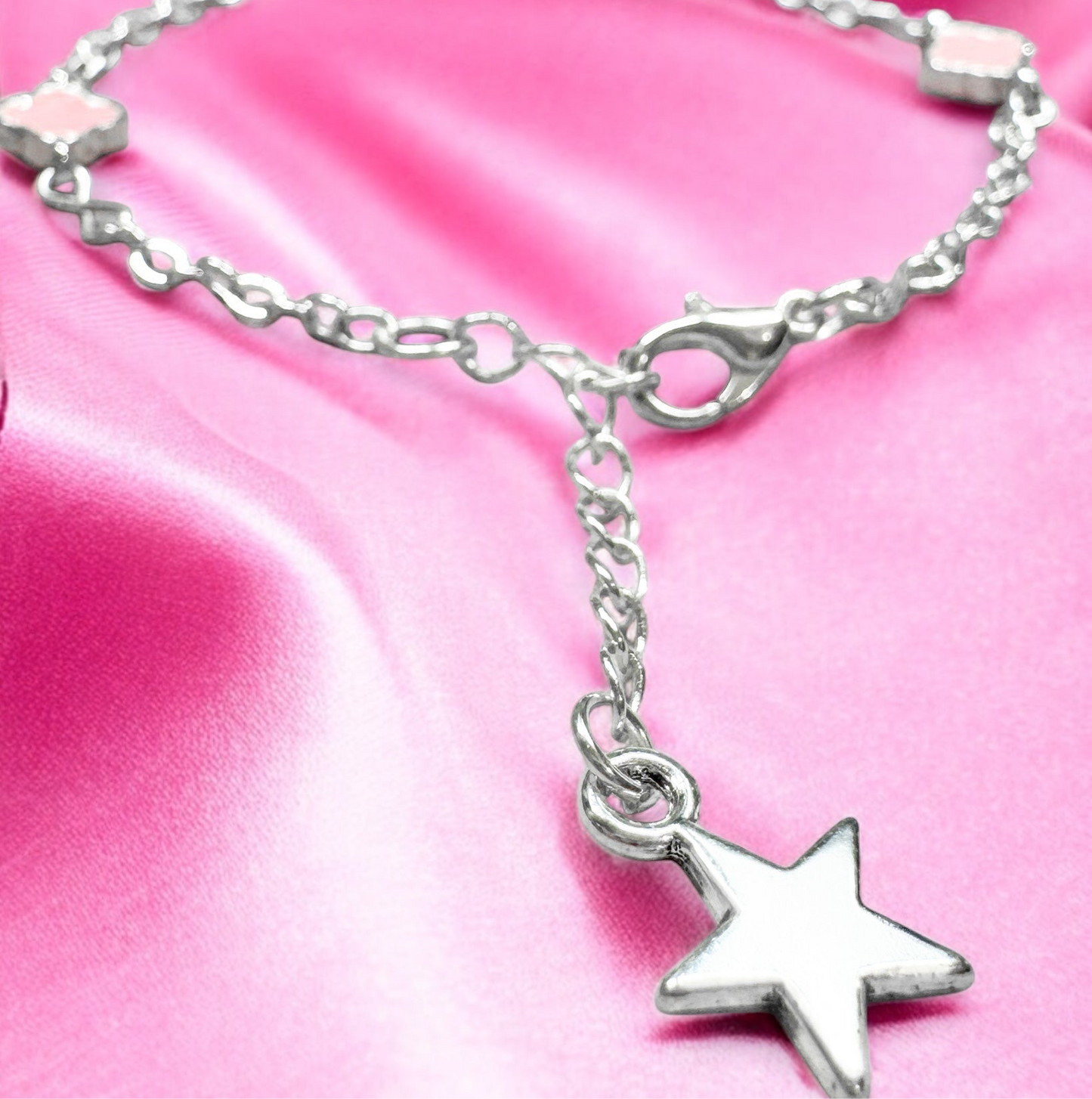 Camilla Baby Pink Clover Link Silver Bracelet