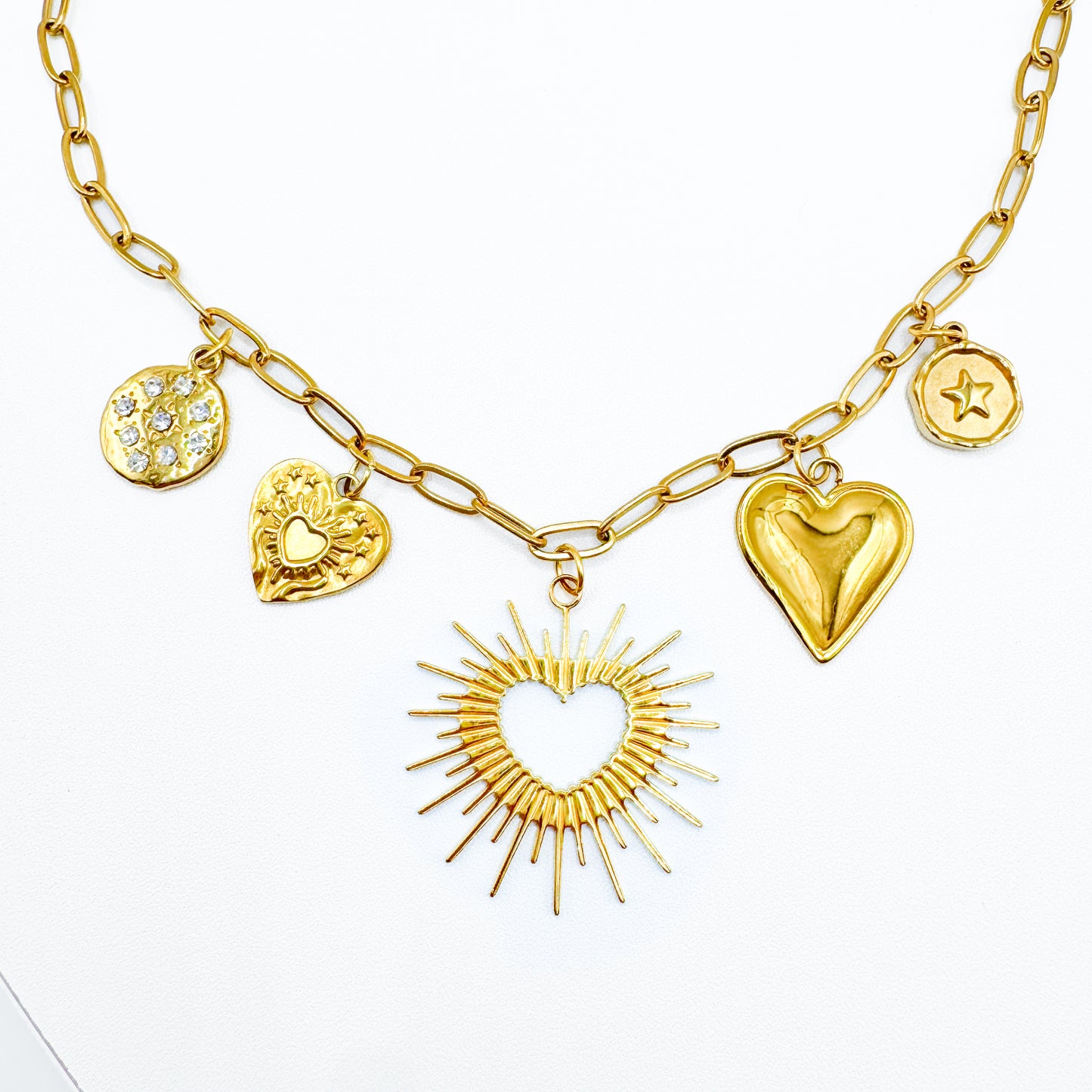 Capri Gold Chunky Heart Charm Necklace