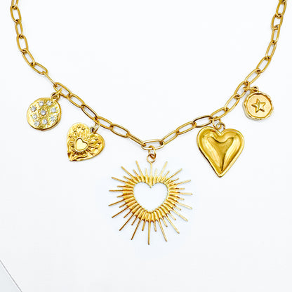 Capri Gold Chunky Heart Charm Necklace