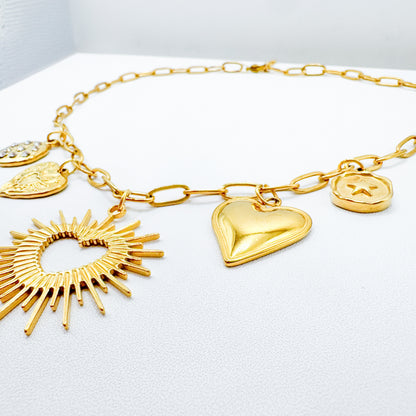 Capri Gold Chunky Heart Charm Necklace