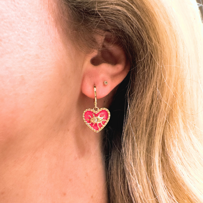 Carlotta Pink Heart Charm Small Hoop Earrings